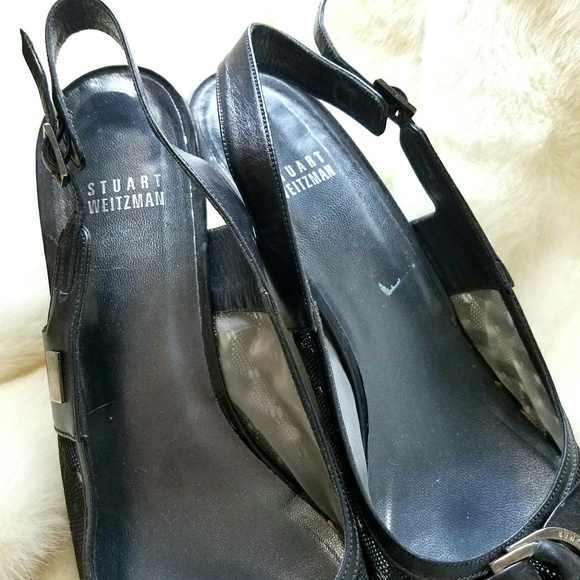 Stuart Weitzman Black Lace‎ Slingback Heels sz 10